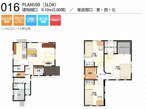 PLAN500-016-3LDK （推奨間口：東・西・北）