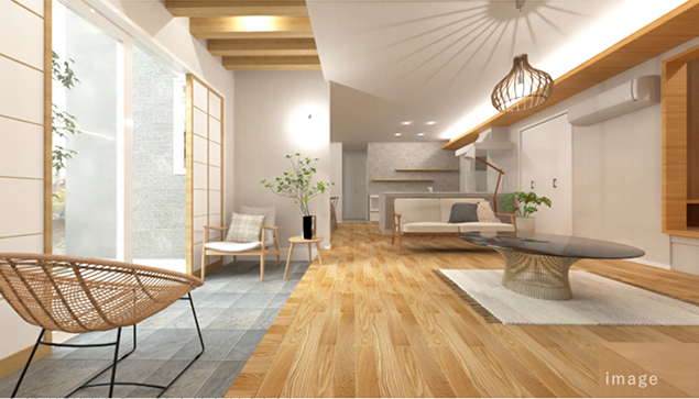 パース写真：白山市柴木FBタイプ モデルハウスのLDKパース